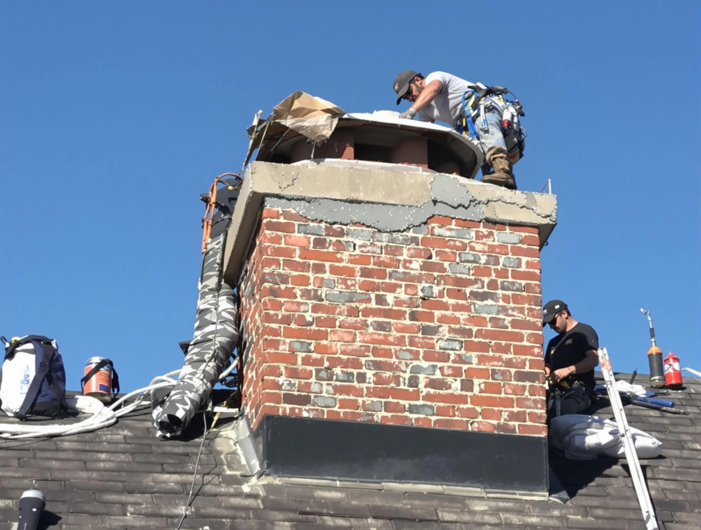 Vineyard Chimney Sweep installing a custom chimney crown in Vineyard, UT