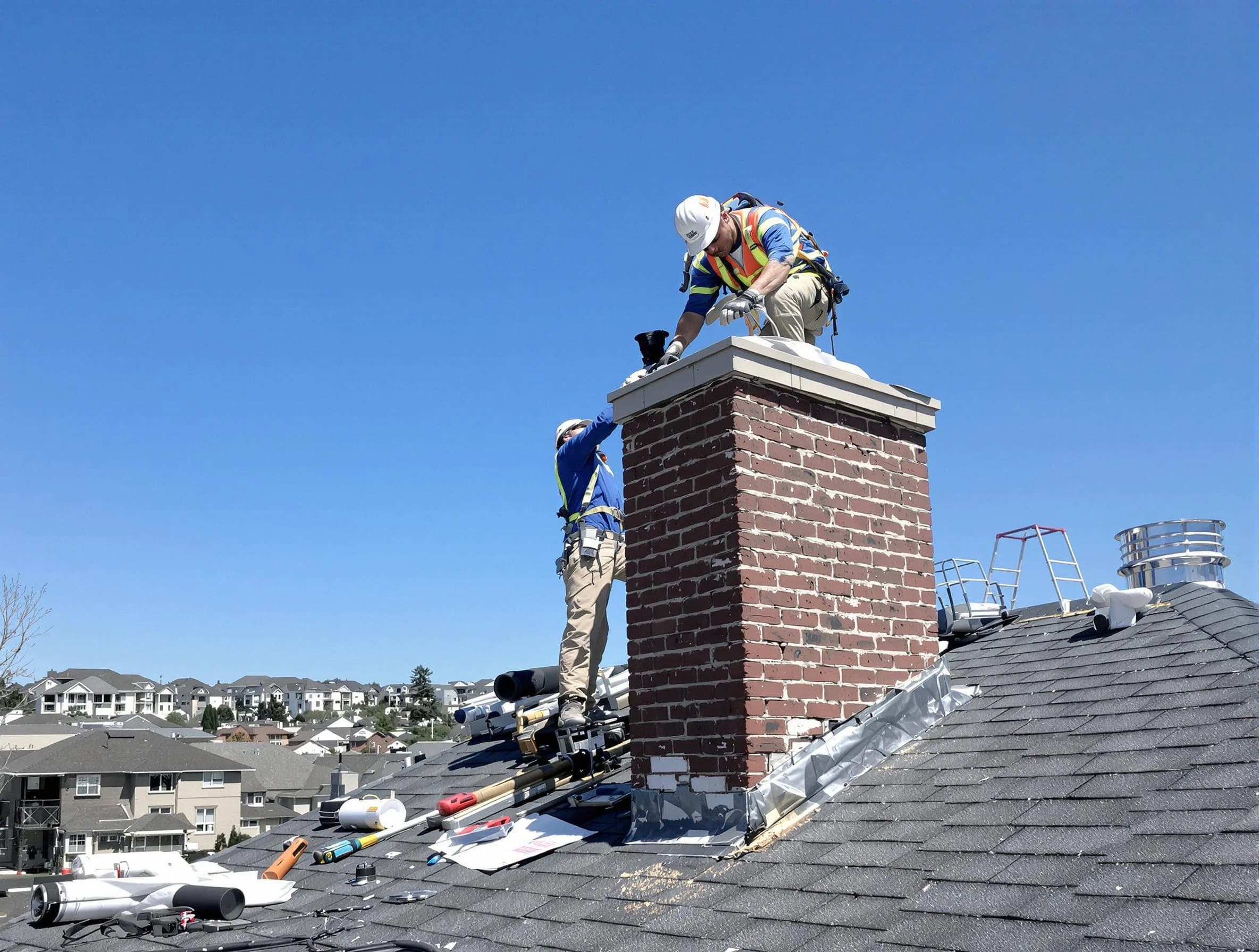 Vineyard Chimney Sweep repairing a chimney crown in Vineyard, UT
