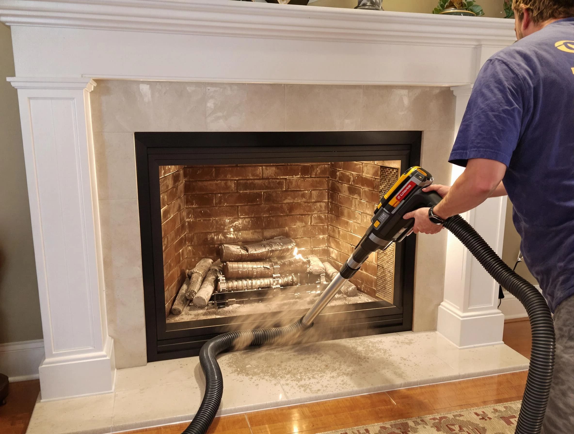 Fireplace cleaning performed by Vineyard Chimney Sweep in Vineyard, UT