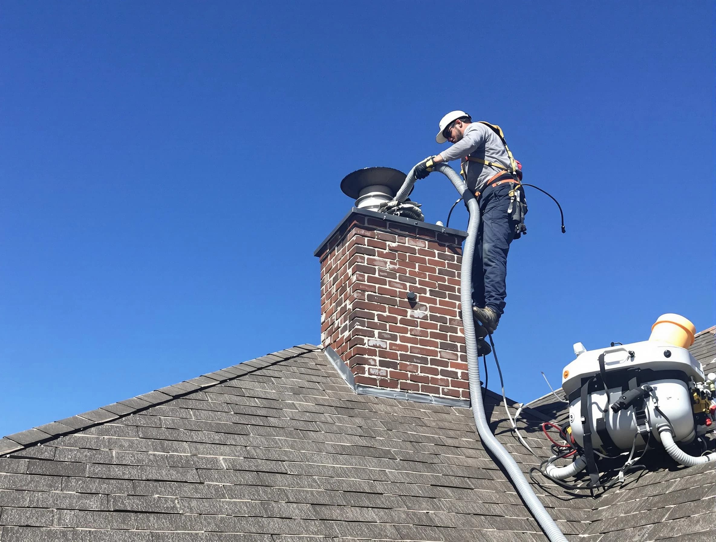 Dedicated Vineyard Chimney Sweep team member cleaning a chimney in Vineyard, UT