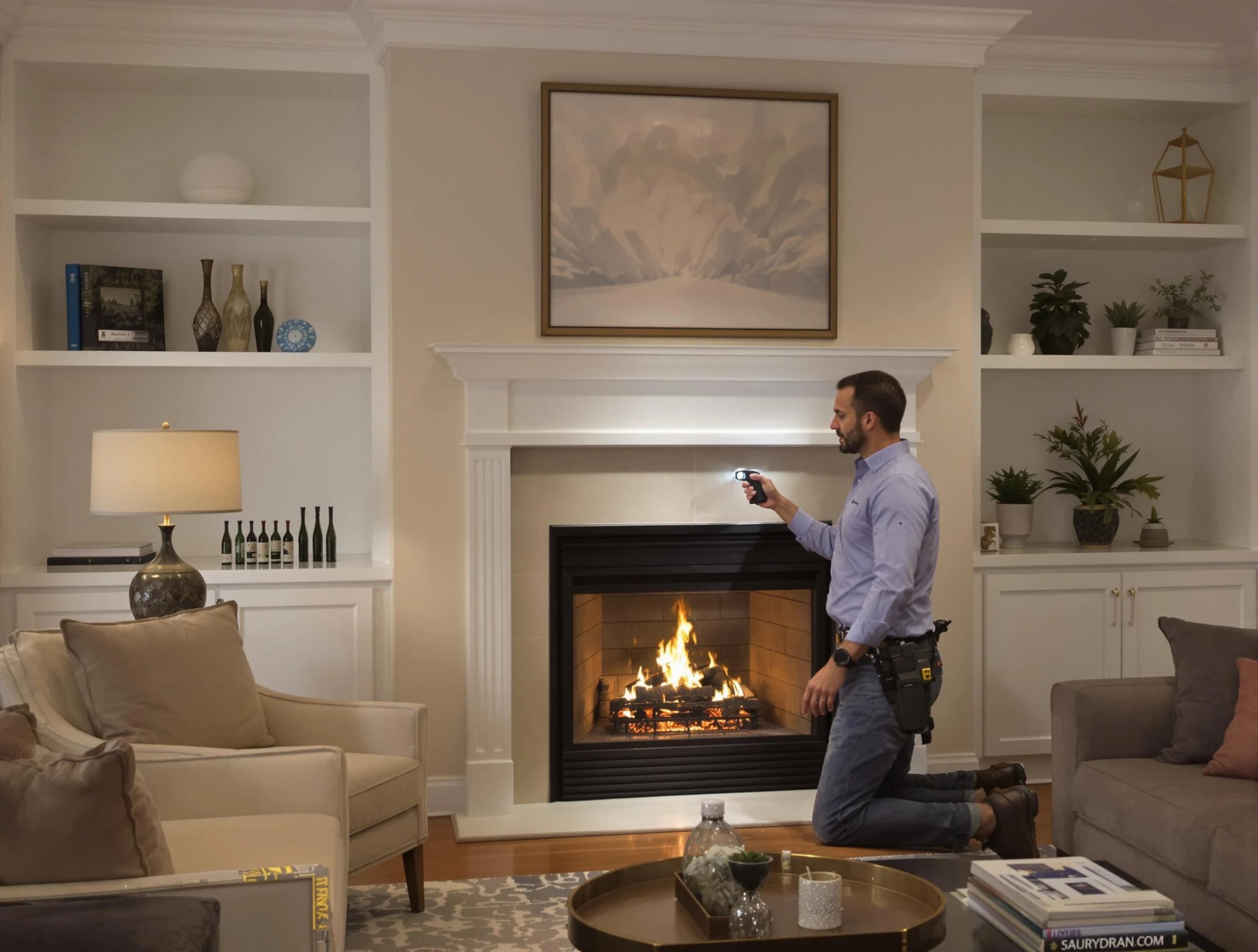 Vineyard Chimney Sweep conducting a fireplace safety inspection in Vineyard, UT